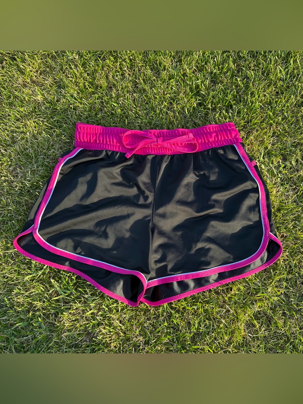 made for life Black Athletic Shorts with Hot Pink Trim